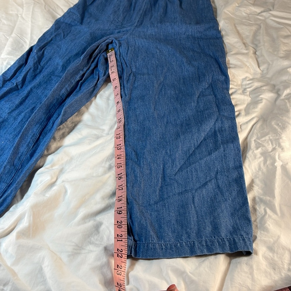 Chambray Adjustable Strap Crop Length Jumper Petite Small - Picture 5 of 12